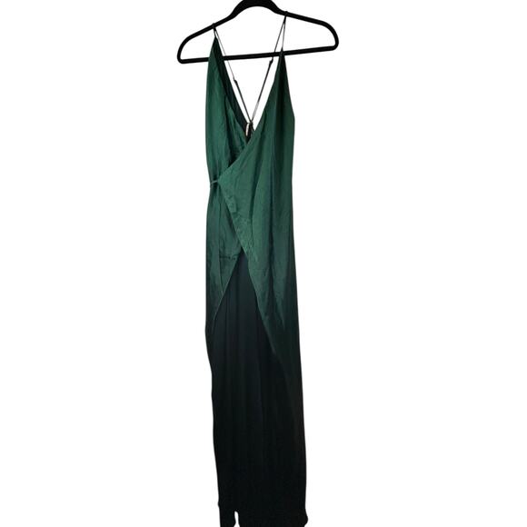Lulus Fondly Loved Dark Green Satin Wrap Maxi Dress - Size S - Picture 2 of 16